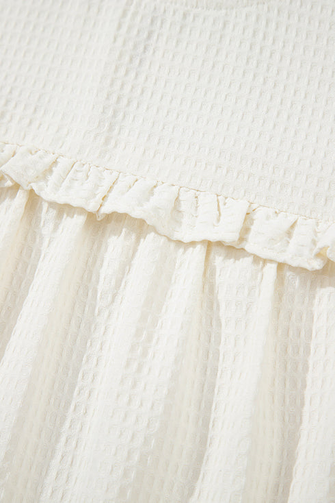 Ruffle Trim V Neck Waffle Knit Blouse