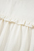 Ruffle Trim V Neck Waffle Knit Blouse