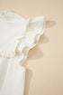 Ruffle Trim V Neck Waffle Knit Blouse