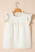 Ruffle Trim V Neck Waffle Knit Blouse