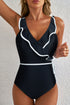 Ruffle Trimmed Surplice Neck One Piece Swimsuit