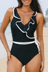 Ruffle Trimmed Surplice Neck One Piece Swimsuit