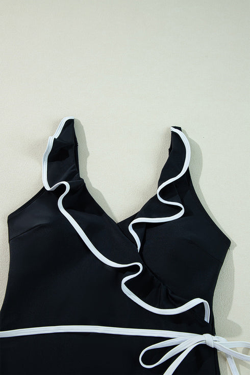 Ruffle Trimmed Surplice Neck One Piece Swimsuit