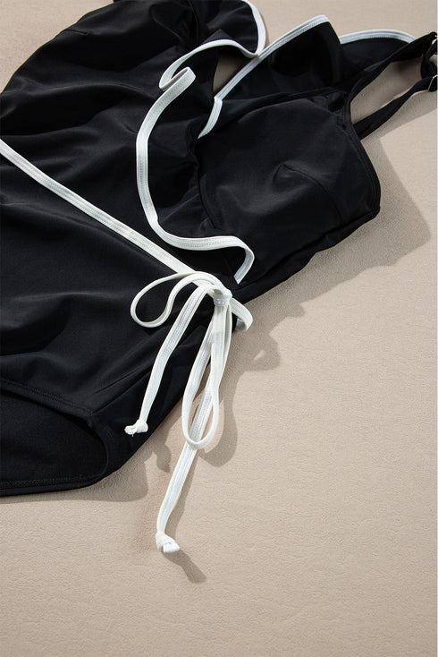 Ruffle Trimmed Surplice Neck One Piece Swimsuit