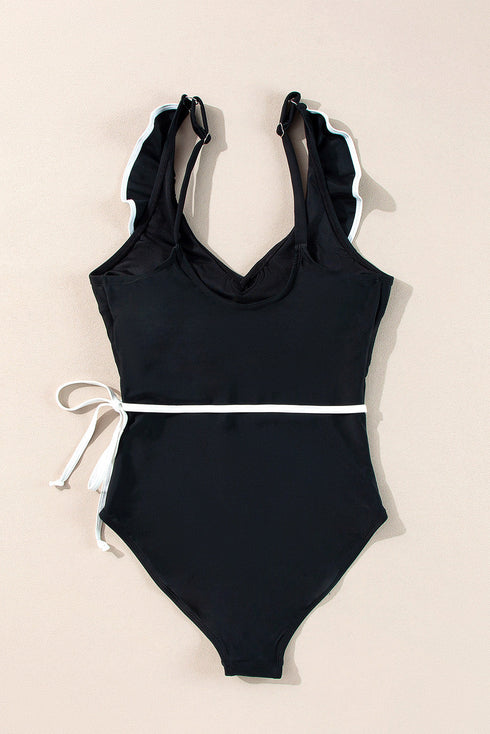 Ruffle Trimmed Surplice Neck One Piece Swimsuit