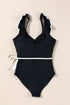 Ruffle Trimmed Surplice Neck One Piece Swimsuit