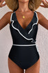 Ruffle Trimmed Surplice Neck One Piece Swimsuit