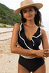Ruffle Trimmed Surplice Neck One Piece Swimsuit