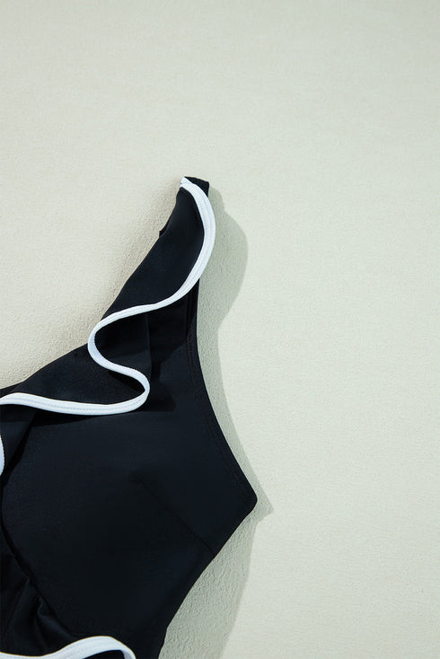 Ruffle Trimmed Surplice Neck One Piece Swimsuit