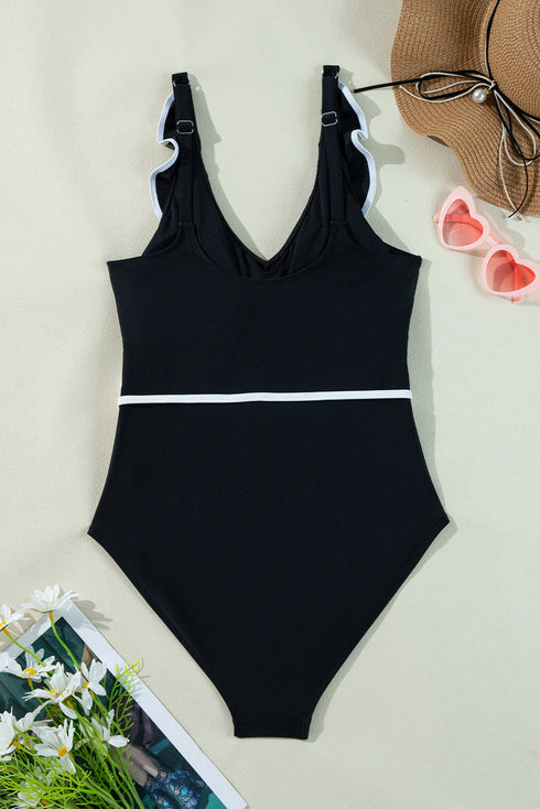 Ruffle Trimmed Surplice Neck One Piece Swimsuit