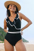 Ruffle Trimmed Surplice Neck One Piece Swimsuit