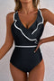 Ruffle Trimmed Surplice Neck One Piece Swimsuit