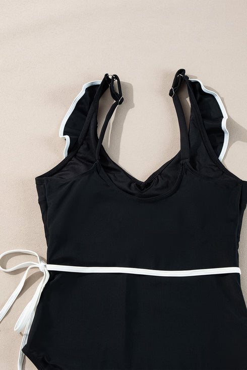 Ruffle Trimmed Surplice Neck One Piece Swimsuit