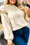 Ruffled Arm Leopard Patchwork Drop Shoulder Crewneck Sweatshirt