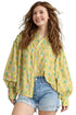 Ruffled Balloon Sleeve Printed Button Down Shirt