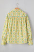 Ruffled Balloon Sleeve Printed Button Down Shirt