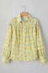 Ruffled Balloon Sleeve Printed Button Down Shirt