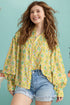 Ruffled Balloon Sleeve Printed Button Down Shirt