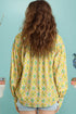 Ruffled Balloon Sleeve Printed Button Down Shirt