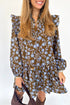 Ruffled Button Down Long Sleeve A-Line Floral Dress