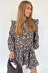 Ruffled Button Down Long Sleeve A-Line Floral Dress