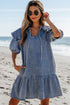 Ruffled Collared Puff Sleeve Denim H Line Mini Dress