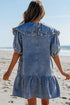 Ruffled Collared Puff Sleeve Denim H Line Mini Dress