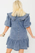 Ruffled Collared Puff Sleeve Denim H Line Mini Dress