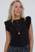 Ruffled Crew Neck Slim Fit Cotton Blend Shirt