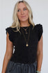 Ruffled Crew Neck Slim Fit Cotton Blend Shirt