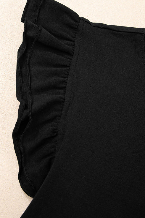 Ruffled Crew Neck Slim Fit Cotton Blend Shirt