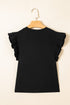 Ruffled Crew Neck Slim Fit Cotton Blend Shirt