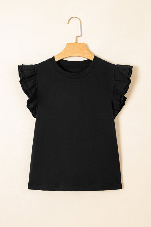 Ruffled Crew Neck Slim Fit Cotton Blend Shirt