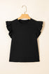 Ruffled Crew Neck Slim Fit Cotton Blend Shirt
