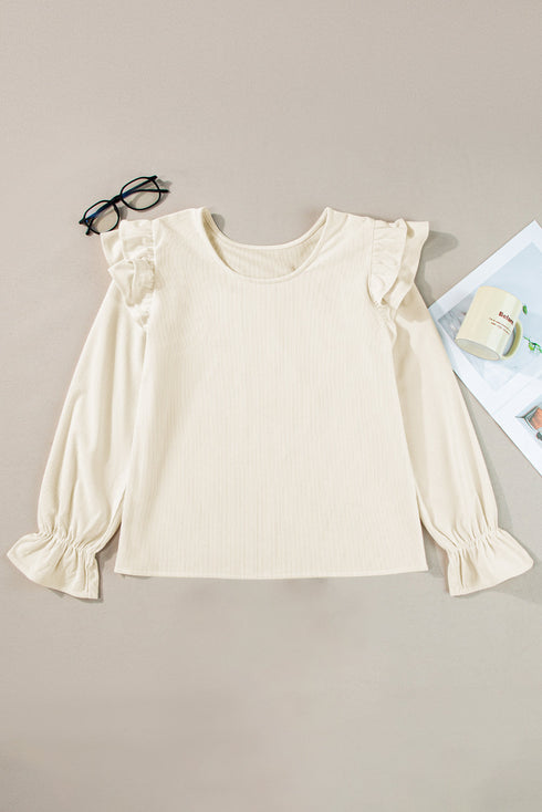 Ruffled Flounce Sleeve Corduroy Southern Belle Blouse