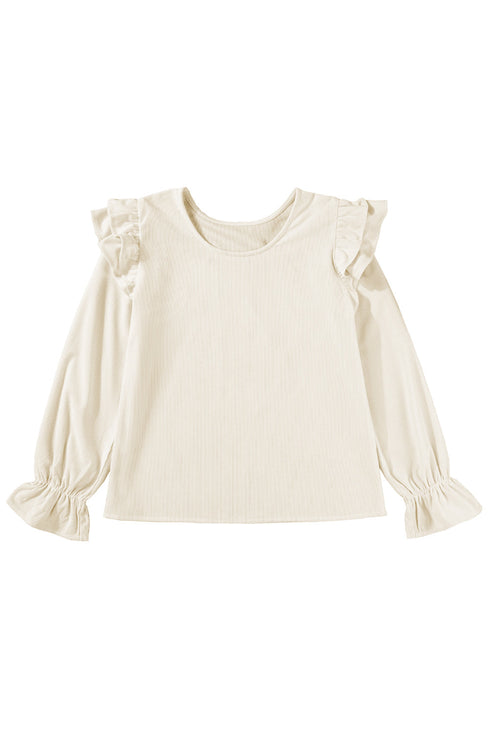 Ruffled Flounce Sleeve Corduroy Southern Belle Blouse