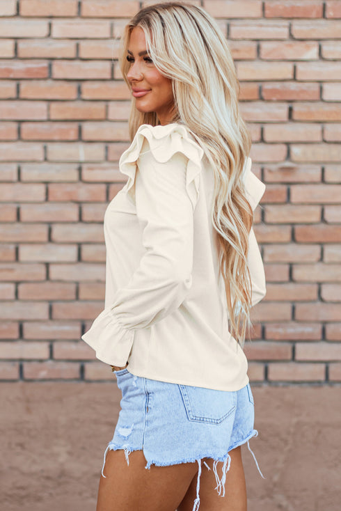 Ruffled Flounce Sleeve Corduroy Southern Belle Blouse