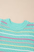 Ruffled Flutter Sleeve Striped Pointelle Knit Top