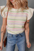 Ruffled Flutter Sleeve Striped Pointelle Knit Top