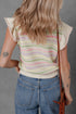 Ruffled Flutter Sleeve Striped Pointelle Knit Top