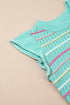 Ruffled Flutter Sleeve Striped Pointelle Knit Top