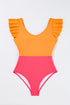 Ruffled Flutter Sleeve Tie Waist One Piece Swimsuit