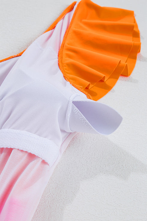 Ruffled Flutter Sleeve Tie Waist One Piece Swimsuit