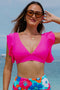 Ruffled Flutter Sleeve V Neck Banded Bikini Top