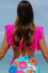Ruffled Flutter Sleeve V Neck Banded Bikini Top