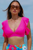 Ruffled Flutter Sleeve V Neck Banded Bikini Top