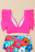 Ruffled Flutter Sleeve V Neck Banded Bikini Top