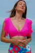 Ruffled Flutter Sleeve V Neck Banded Bikini Top