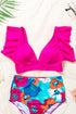 Ruffled Flutter Sleeve V Neck Banded Bikini Top