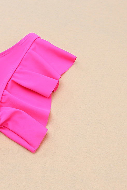 Ruffled Flutter Sleeve V Neck Banded Bikini Top
